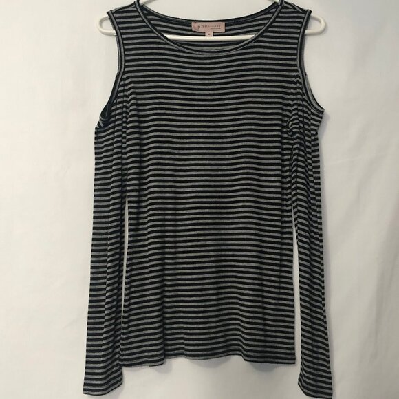 Philosophy Women’s Stripe Cold Shoulder Long Sleeve Top Size M - Picture 1 of 11